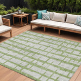 8' X 10' Green And Gray Striped Washable Indoor Outdoor Area Rug