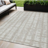 5' X 8' Taupe And Beige Striped Washable Indoor Outdoor Area Rug