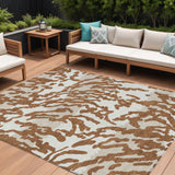 8' X 10' Brown Beige And Ivory Animal Print Washable Indoor Outdoor Area Rug