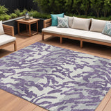 8' X 10' Purple Gray And Ivory Animal Print Washable Indoor Outdoor Area Rug