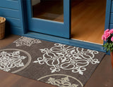 3' X 5' Chocolate Beige And Ivory Floral Medallion Washable Indoor Outdoor Area Rug