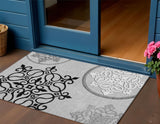 3' X 5' Gray Black And White Floral Medallion Washable Indoor Outdoor Area Rug
