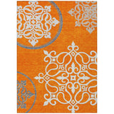 5' X 8' Orange Gray And Ivory Floral Medallion Washable Indoor Outdoor Area Rug