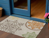 3' X 5' Taupe Copper And Green Floral Medallion Washable Indoor Outdoor Area Rug