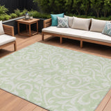 8' X 10' Artichoke Green And Ivory Floral Washable Indoor Outdoor Area Rug