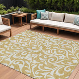 8' X 10' Gold And Beige Floral Washable Indoor Outdoor Area Rug