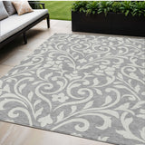 5' X 8' Gray And Ivory Floral Washable Indoor Outdoor Area Rug