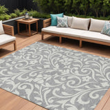 8' X 10' Gray And Ivory Floral Washable Indoor Outdoor Area Rug