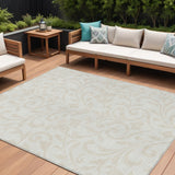 8' X 10' Ivory And Beige Floral Washable Indoor Outdoor Area Rug