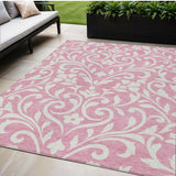 5' X 8' Pink And Ivory Floral Washable Indoor Outdoor Area Rug