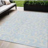 5' X 8' Sky Blue And Ivory Floral Washable Indoor Outdoor Area Rug