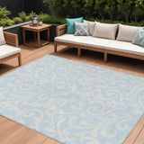 8' X 10' Sky Blue And Ivory Floral Washable Indoor Outdoor Area Rug