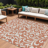 8' X 10' Salmon And Ivory Floral Washable Indoor Outdoor Area Rug