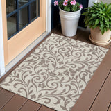 3' X 5' Taupe And Ivory Floral Washable Indoor Outdoor Area Rug