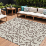 8' X 10' Taupe And Ivory Floral Washable Indoor Outdoor Area Rug