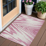 3' X 5' Blush And Ivory Abstract Washable Indoor Outdoor Area Rug