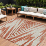8' X 10' Salmon And Ivory Abstract Washable Indoor Outdoor Area Rug
