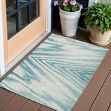 3' X 5' Teal Blue And Ivory Abstract Washable Indoor Outdoor Area Rug