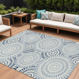 8' X 10' Blue And Ivory Geometric Washable Indoor Outdoor Area Rug
