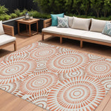 8' X 10' Coral And Ivory Geometric Washable Indoor Outdoor Area Rug