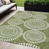 5' X 8' Green And Ivory Geometric Washable Indoor Outdoor Area Rug