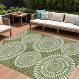 8' X 10' Green And Ivory Geometric Washable Indoor Outdoor Area Rug