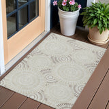 3' X 5' Taupe And Brown Geometric Washable Indoor Outdoor Area Rug