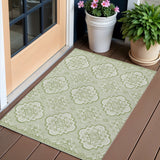 3' X 5' Artichoke Green And Ivory Medallion Washable Indoor Outdoor Area Rug