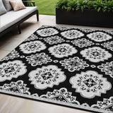 5' X 8' Black And Ivory Medallion Washable Indoor Outdoor Area Rug