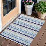 3' X 5' Blue Purple And Gray Striped Washable Indoor Outdoor Area Rug