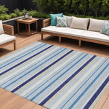8' X 10' Blue Purple And Gray Striped Washable Indoor Outdoor Area Rug