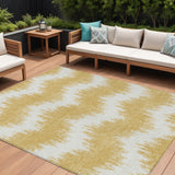 8' X 10' Gold And Ivory Chevron Washable Indoor Outdoor Area Rug
