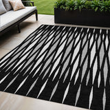 5' X 8' Black Ivory And Gray Geometric Washable Indoor Outdoor Area Rug