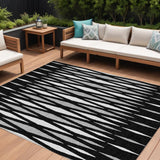 8' X 10' Black Ivory And Gray Geometric Washable Indoor Outdoor Area Rug