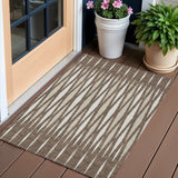 3' X 5' Brown And Ivory Geometric Washable Indoor Outdoor Area Rug