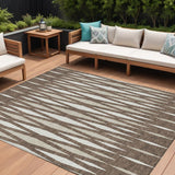 8' X 10' Brown And Ivory Geometric Washable Indoor Outdoor Area Rug
