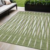 5' X 8' Green And Ivory Geometric Washable Indoor Outdoor Area Rug