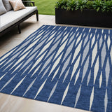 5' X 8' Navy Blue Gray And Ivory Geometric Washable Indoor Outdoor Area Rug