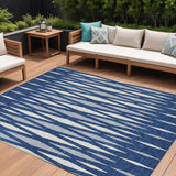8' X 10' Navy Blue Gray And Ivory Geometric Washable Indoor Outdoor Area Rug