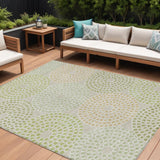 8' X 10' Artichoke Green And Brown Geometric Washable Indoor Outdoor Area Rug