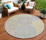 8' Beige Brown And Gray Round Geometric Washable Indoor Outdoor Area Rug