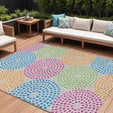 8' X 10' Purple Green And Aqua Geometric Washable Indoor Outdoor Area Rug