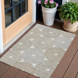 3' X 5' Ivory Brown And Gray Geometric Washable Indoor Outdoor Area Rug
