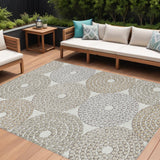 8' X 10' Ivory Brown And Gray Geometric Washable Indoor Outdoor Area Rug