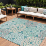 8' X 10' Teal Blue Beige And Gray Geometric Washable Indoor Outdoor Area Rug