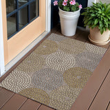 3' X 5' Taupe Beige And Green Geometric Washable Indoor Outdoor Area Rug