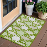 3' X 5' Lime Green And Ivory Trellis Washable Indoor Outdoor Area Rug