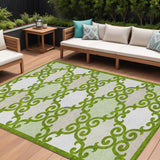 8' X 10' Lime Green And Ivory Trellis Washable Indoor Outdoor Area Rug