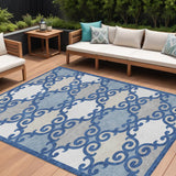 8' X 10' Navy Blue Gray And Ivory Trellis Washable Indoor Outdoor Area Rug