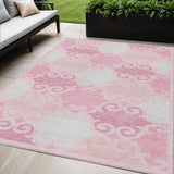 5' X 8' Pink And Gray Trellis Washable Indoor Outdoor Area Rug